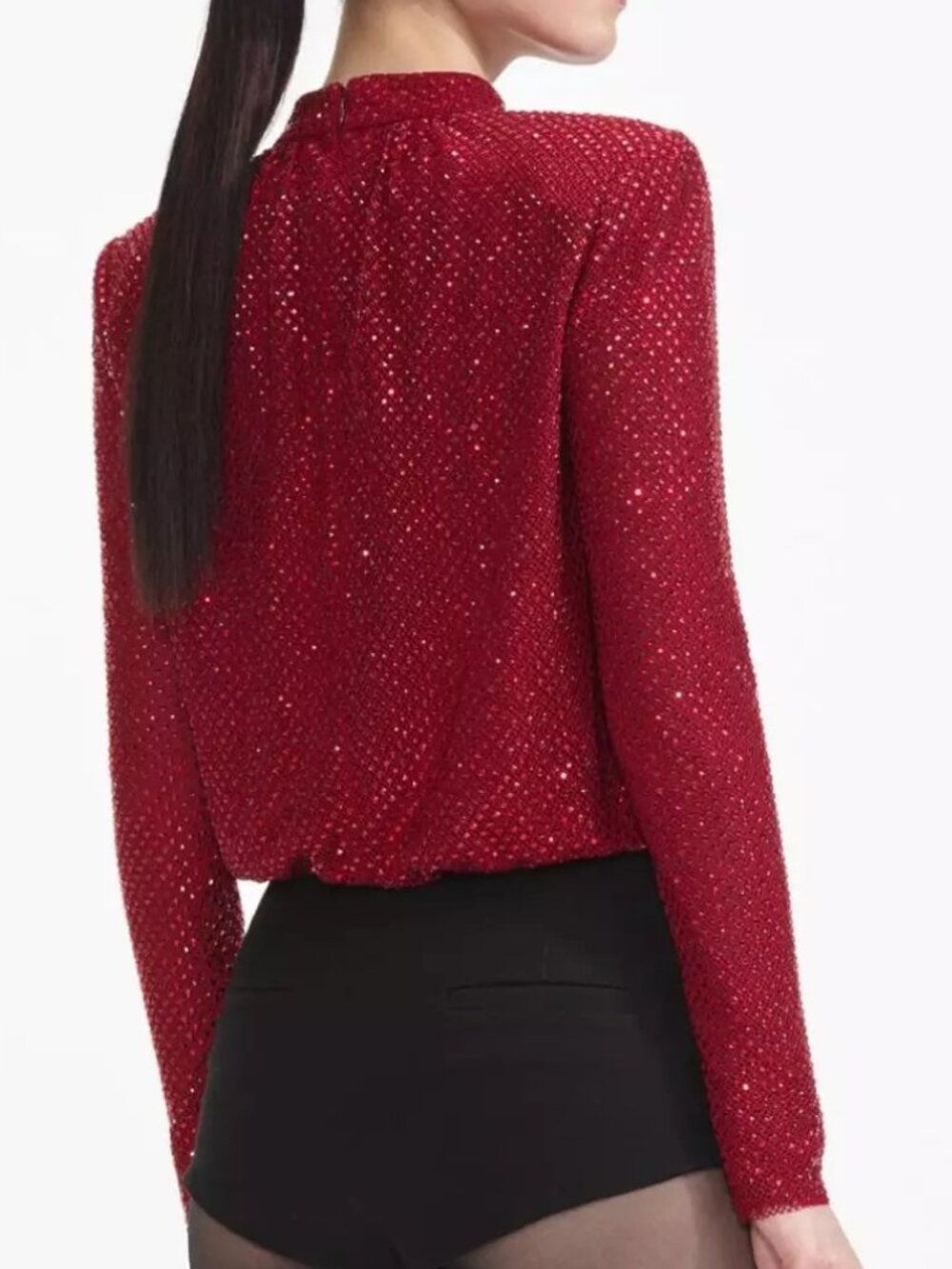 Self Portrait Red Rhinestone Fishnet Top, US 4 - Picture 3 of 6
